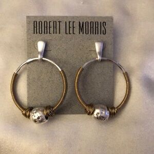 Robert Lee Morris Sculptural Bead Wire Wrapped Two Tone Gypsy Hoop Earrings NWT